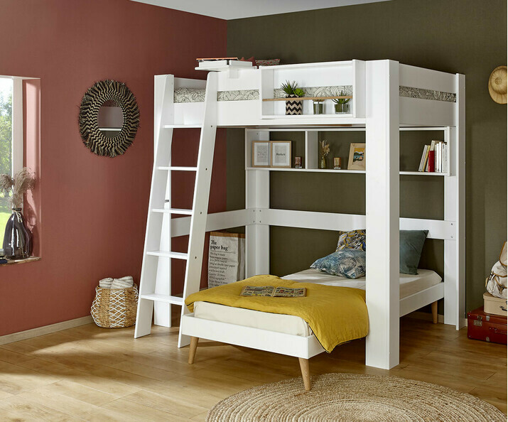 Una cama alta te permitir ganar espacio en una habitacin doble dos camas en el mismo lugar de la habitacin con ms espacio que una litera